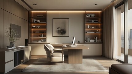 Fototapeta premium stylish home office with minimalist and smart devices.