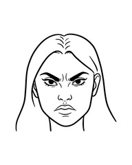 Simple Stroke Line Art of Angry Woman Face - Minimalist Emotional Expression Design