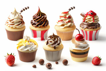 A colorful assortment of decorated cupcakes with various frosting designs and toppings, showcasing creativity and sweetness.
