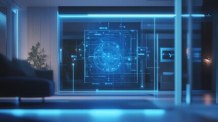 futuristic home security system that uses AI-driven holograms to deter intruders.
