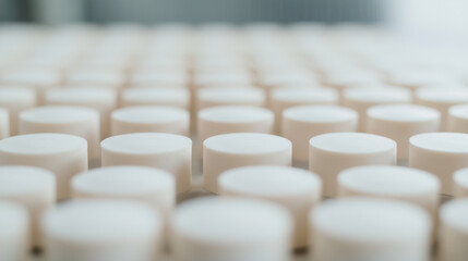 Obraz premium Production line with white cosmetic jars in a manufacturing plant