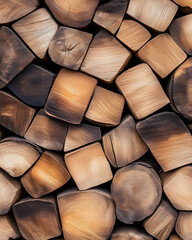 Stacked firewood logs background for winter heating and abstract wood design