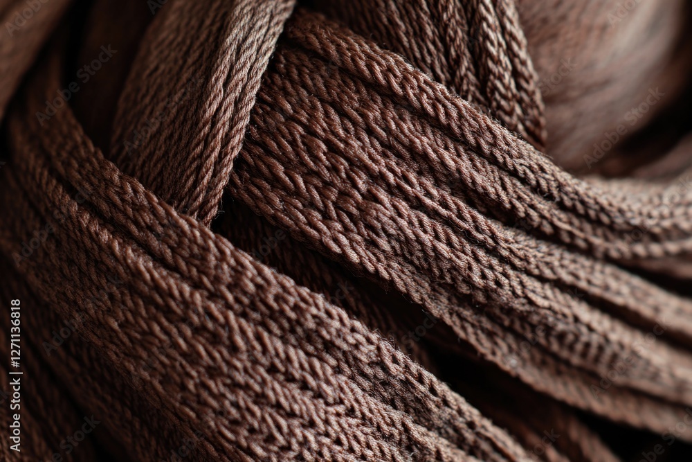 Poster a detailed view of a brown scarf with intricate texture and pattern