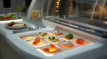 futuristic food printer that can generate any meal instantly, complete with nutrients tailored to the user.