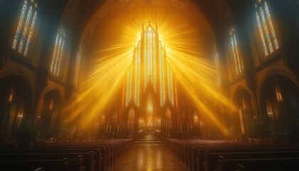 Christianity Church Interior Golden Light - Religious Architecture