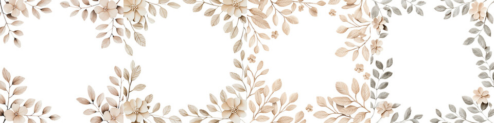 Gorgeous minimalist floral background with delicate white beige and taupe leaves flowers and botanical elements  Soft organic and elegant design perfect for spring summer wedding and other