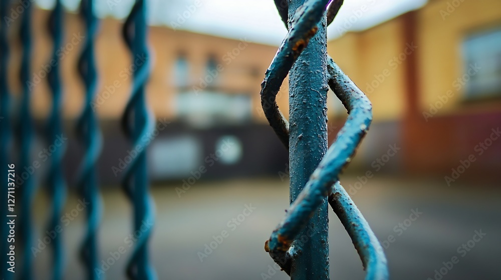 Leinwandbilder captivating close up of a modern blue chain link fence with a soft background : generative ai