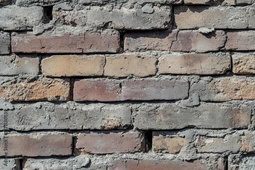 Poster a worn-out brick wall with a hole in the middle, perfect for use as a background or to add texture t