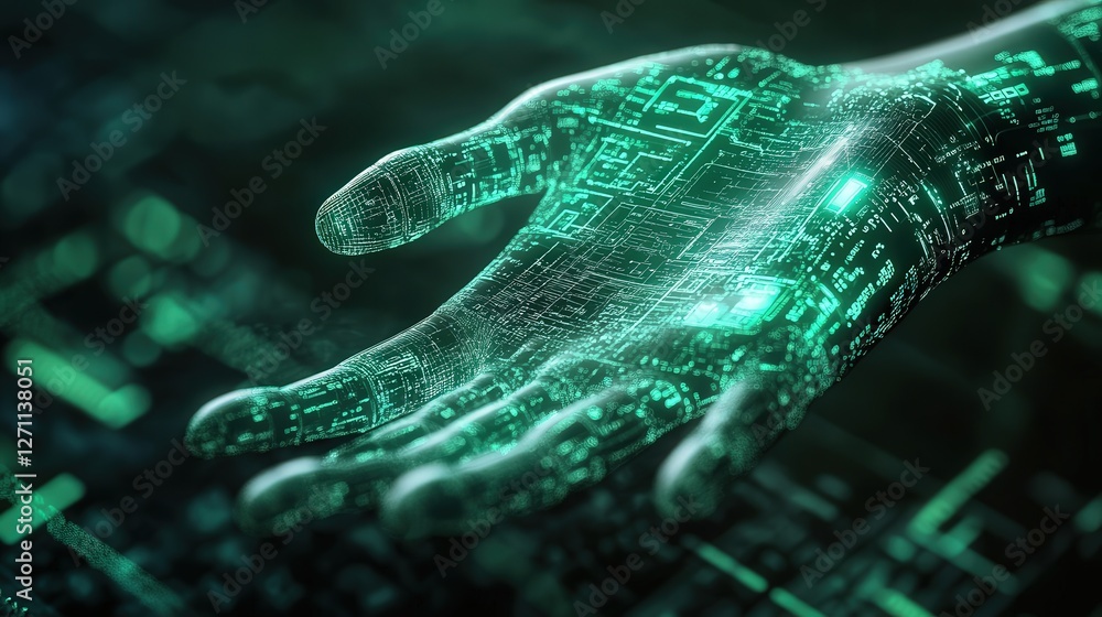 Poster digital wallet implanted in the hand, allowing instant transactions and id verification