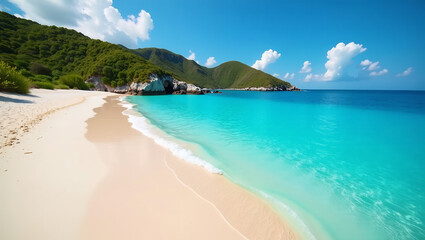 A photograph of a pristine beach with clear blue water, emphasizing the importance of ocean conservation.