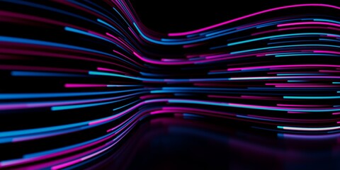 Abstract Neon Light Trails on Curved Surfaces, Futuristic 3D Render