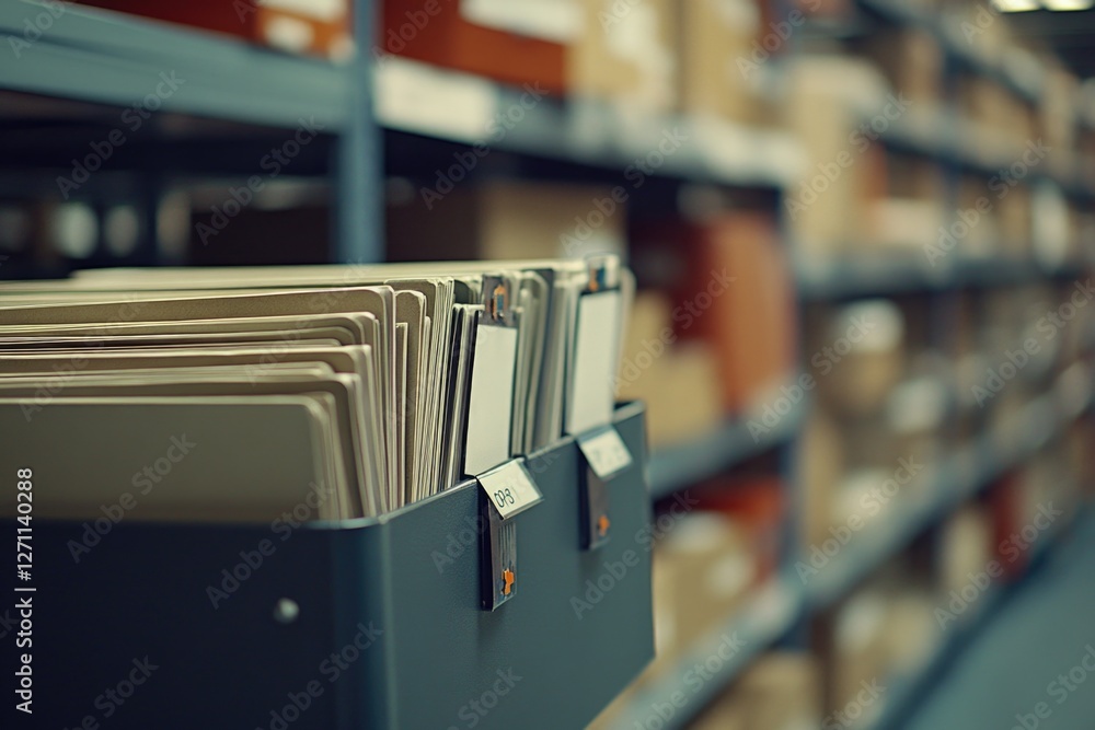Aufkleber folders stacked on a shelf for organization and storage