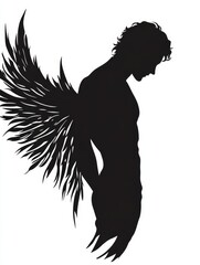 Angelic Silhouette Male Wings - A symbolic representing strength, grace, protection, spirituality, and freedom. The male angel silhouette with bold wings evokes a sense of power and serenity