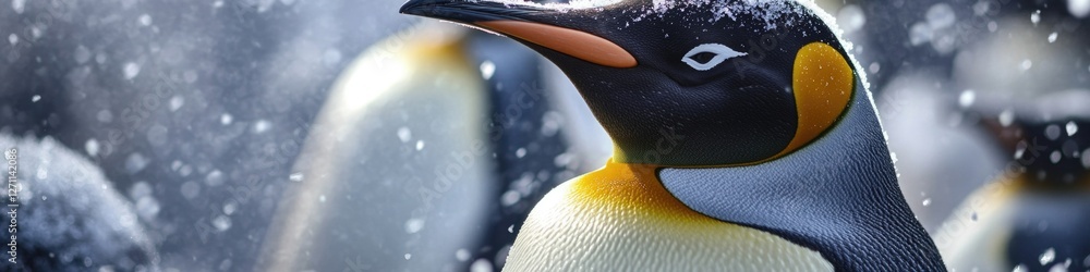Poster A close-up view of a penguin in snowy environment