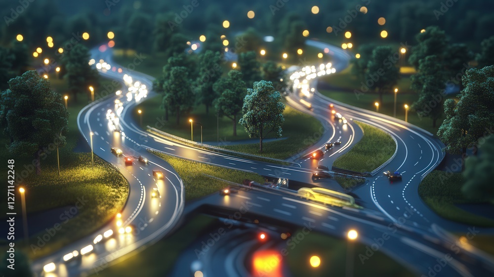 Poster city where roads dynamically change based on traffic flow, reducing congestion to zero.