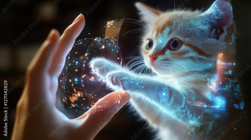Aufkleber device that can create holographic pets that interact with humans as if they were real.