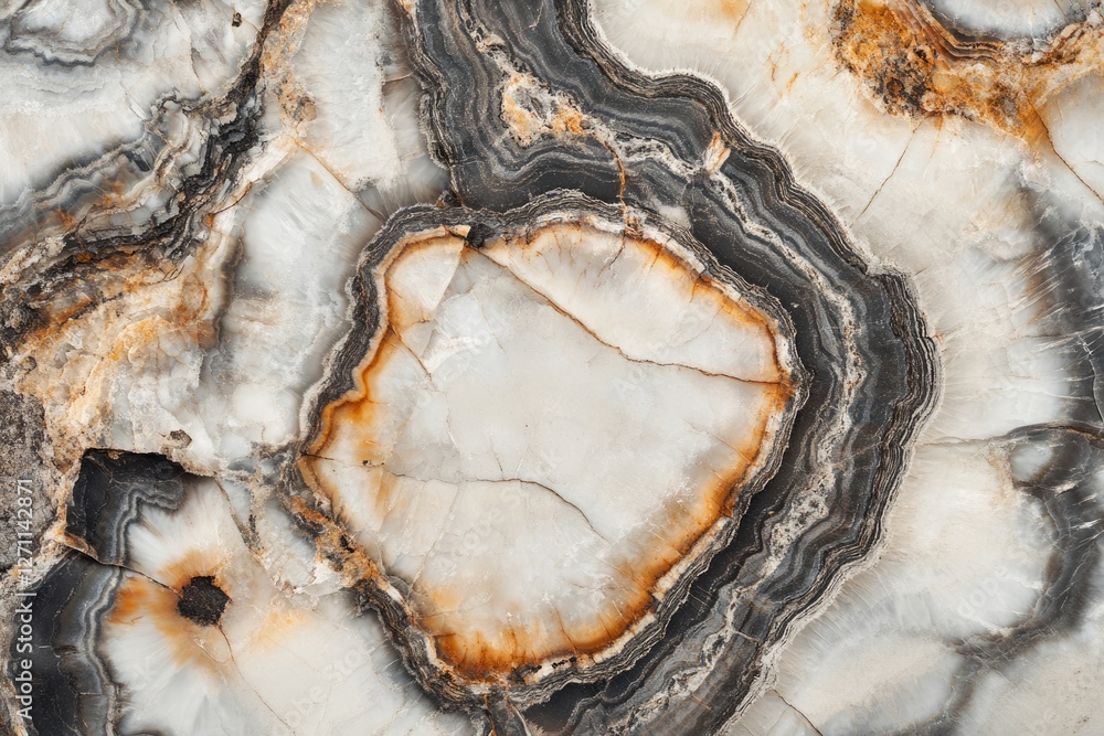Poster intricate swirls of onyx stone showcasing its unique layered texture and warm color palette.