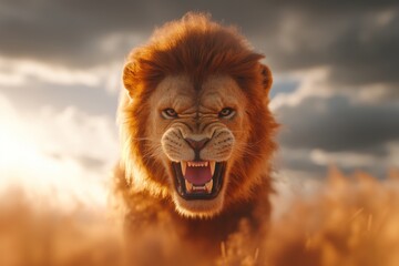 a lion, domineering look, confidence, perfect hair and mane
