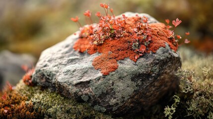 Obraz premium Close-up of a rock covered in green moss