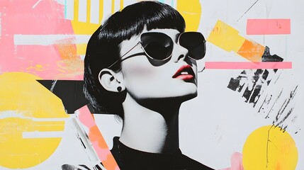 Modern fashion portrait with bold colors and graphic elements in urban setting during daylight