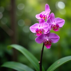 Delicate Mokara orchids blooming in the garden, tropical, flowers, botanicals