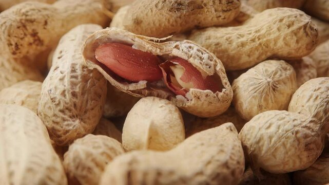 Shelled Monkey nuts close up stock footage with a rotating display type camera move