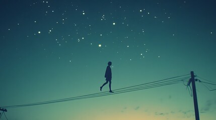 A solitary figure walking an invisible bridge across a starlit dreamscape