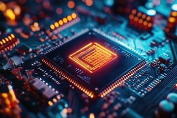 Obraz premium A detailed image of a computer motherboard, perfect for tech-related projects and illustrations