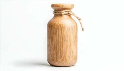 Wooden vase with twine on white. Rustic decor, crafts, design elements, ads