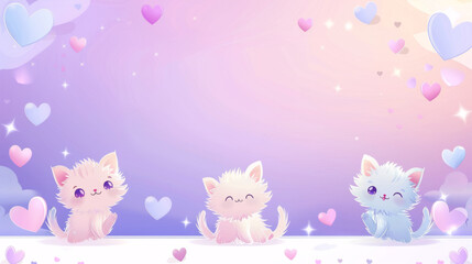 Charming Kitten Illustration with Hearts in a Whimsical Decorative Frame