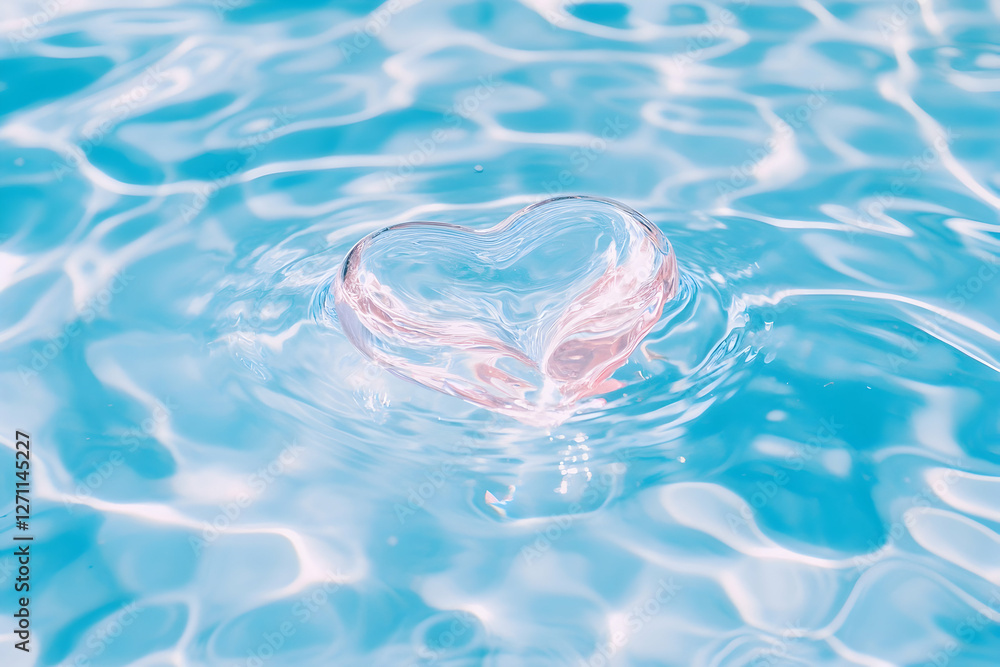 Poster a heart-shaped object floating on the water surface creating ripple effects