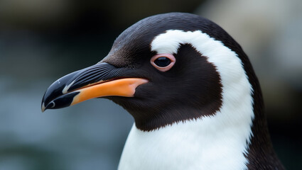 Naklejka premium A close-up portrait of a single penguin, highlighting the details of its feathers and features.