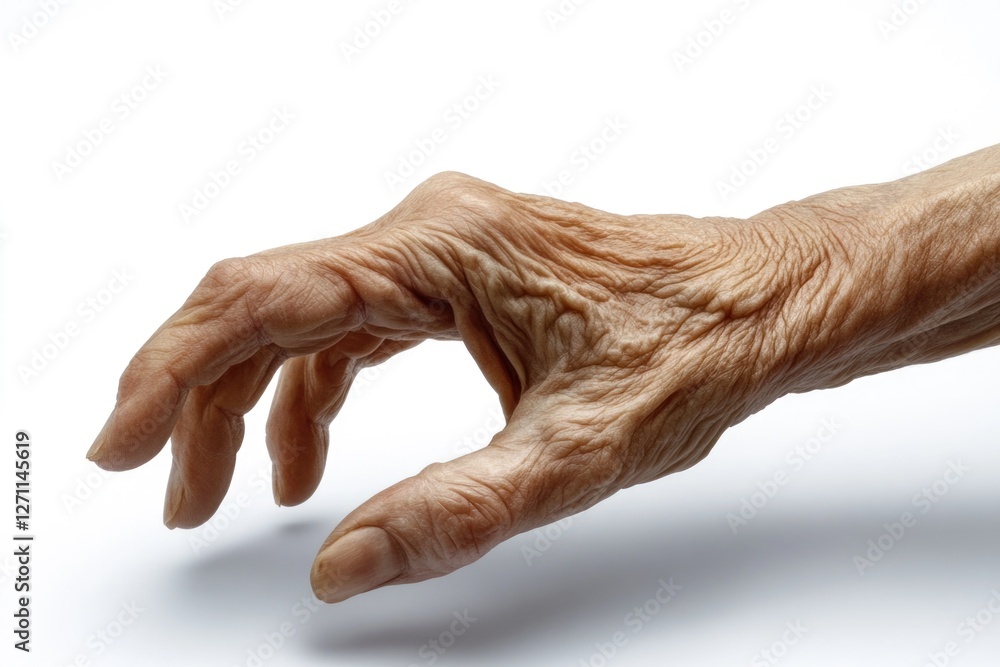 Poster a close-up view of a person's hand grasping an unknown object, providing detail and intimacy