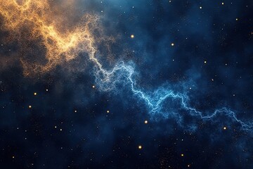 lightning crack in the air glowing in blue gold light 