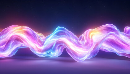 Abstract colorful waves glow against a dark starry sky. For backgrounds, technology