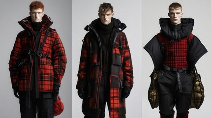 Obraz premium futuristic interpretation of plaid patterns in men's fashion.