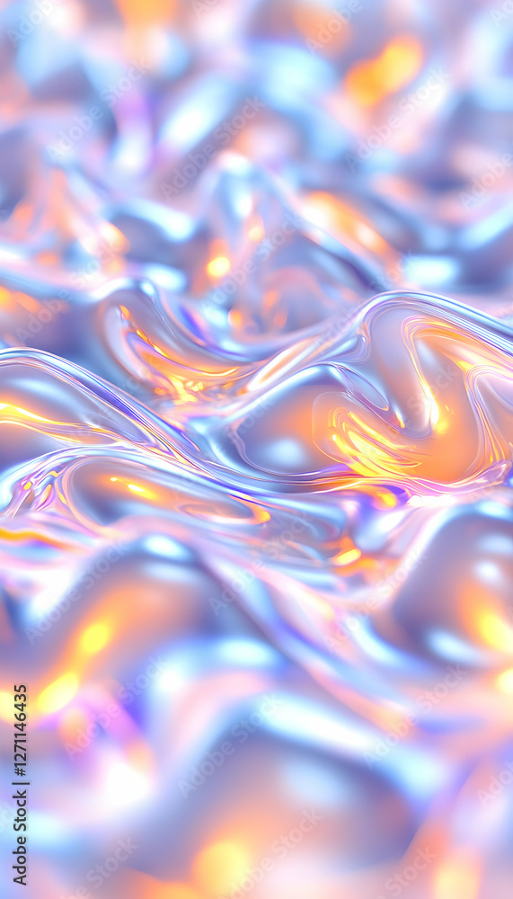 Poster abstract liquid surface with shimmering iridescent waves for backgrounds and design