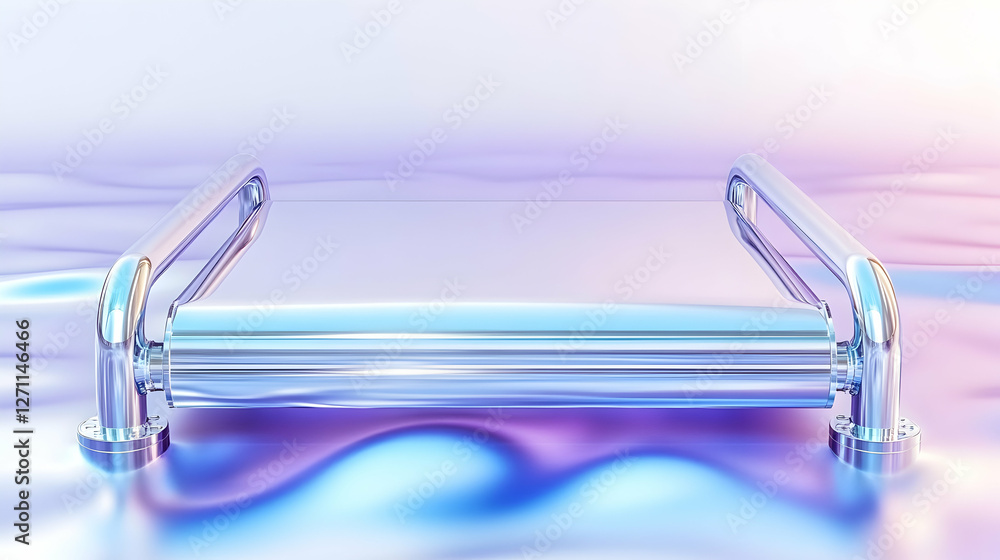 Poster abstract metal platform studio on pastel wavy background for product display or showcase