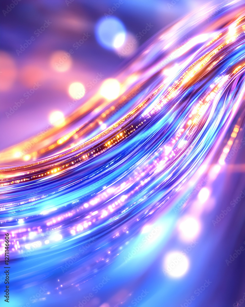 Aufkleber abstract shiny light trails with bokeh background. fiber optics for use in technology