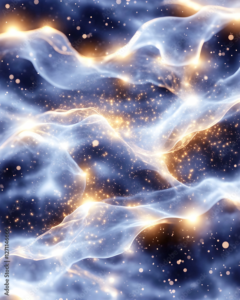 Poster abstract smoky wave pattern with bright particles for background