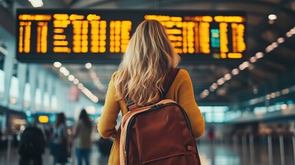 Excited Female Traveler at the Airport Terminal