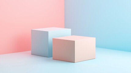 Pastel Cardboard Mockup, Two Cubes on a Minimalist Background, Product Display