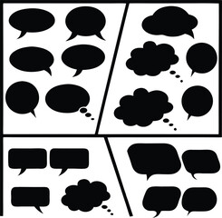 Black speech bubbles set
