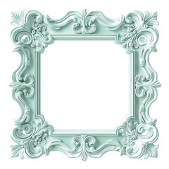 Elegant Pastel Green Baroque Ornate Frame with Transparent Background – Vintage Decorative Graphic Resource