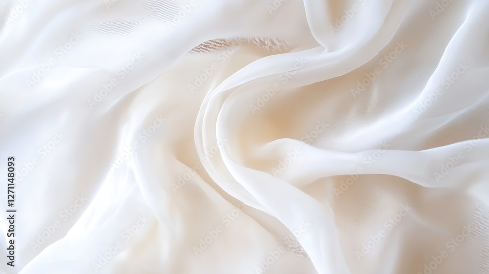 Poster Soft and delicate white fabric elegantly cascading over a smooth surface creating a serene visual effect : Generative AI