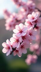 Obraz premium Higan cherry blossoms sway gently in the breeze, pink flowers, flowers, blossoming
