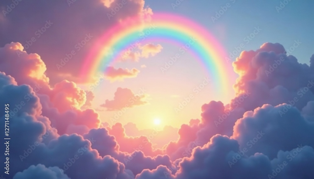 Canvas Prints rainbow circle in the clouds with gentle and soft colors and subtle rays of light, light, atmosphere