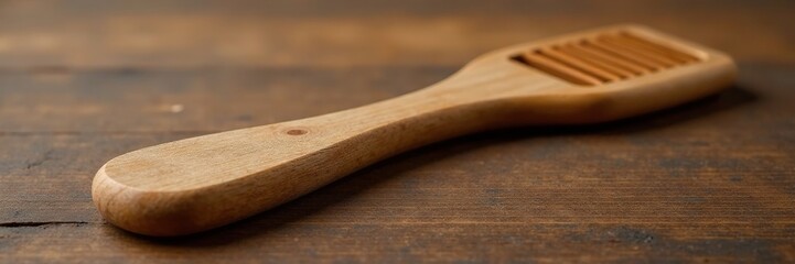 Wooden backscratcher resting on a smooth wooden surface, rustic, natural, wood