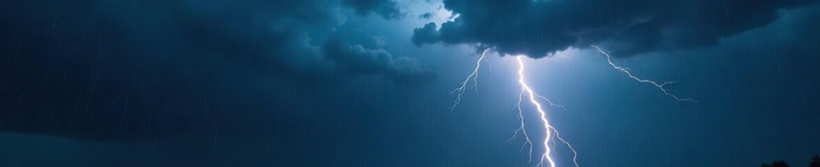 Heavy stormy weather with dark clouds, lightning, and heavy raindrops, untamed, rainy