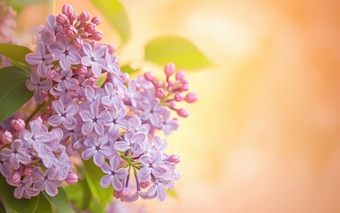 A bouquet of fragrant lilacs on a pale peach background